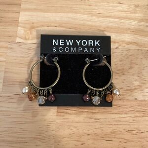 New York & Company Brass Hoop Earrings with Multicolor Beads